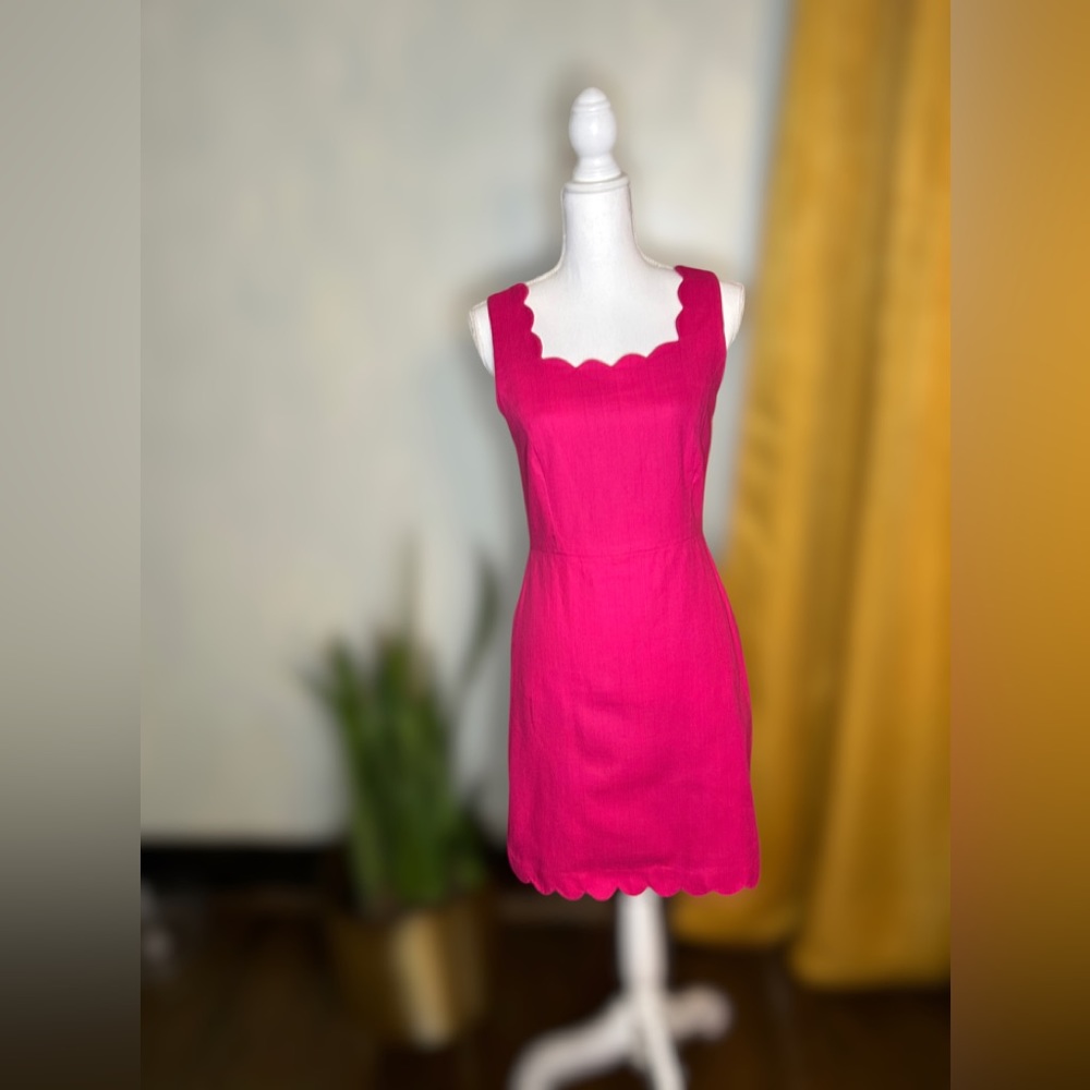 Fuchsia J. Crew Dress with‎ Scalloped Neck and Hem Line Sz. 2